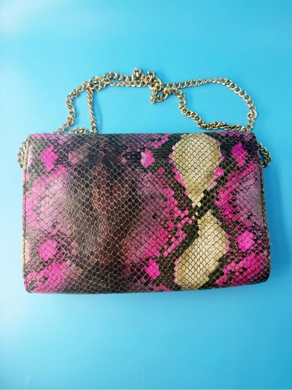 Vivienne Westwood Tie Dye Snake Animal Print Leather Clutch Small Bag Gold Chain - Picture 6 of 8